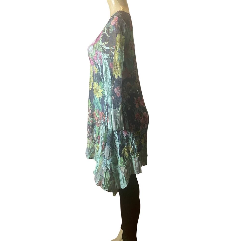 Origami Teal Floral Long Sleeve All Lace Hi-Lo Dress Small - Picture 3 of 5